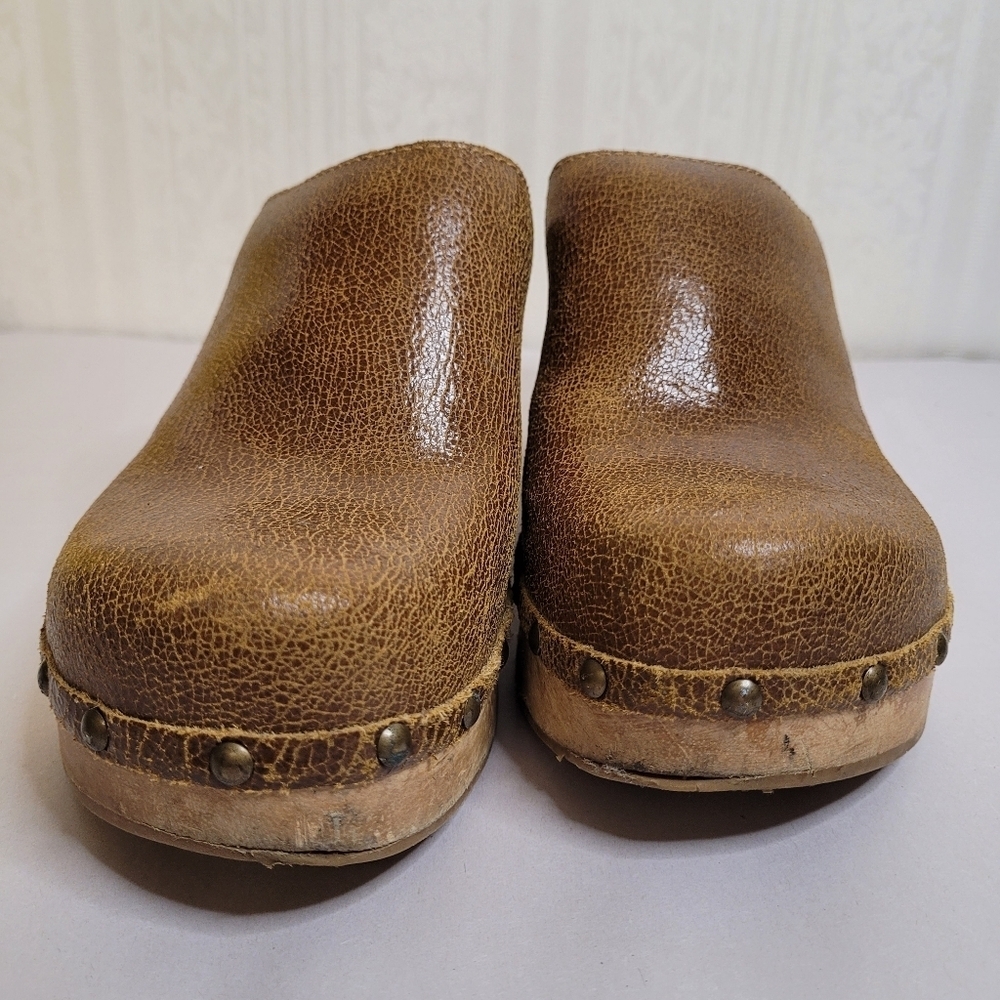 Esprit Vintage Y2K Brown Leather Wood Clogs Chunky Bratz Size 8 - Picture 4 of 10